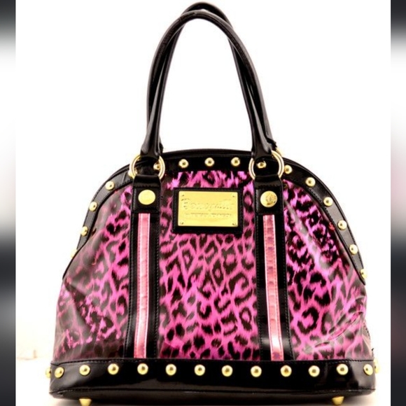 Betsey Johnson Handbags - Betseyville Purpleish Pink Cheetah Print Leopard Patent Leather Bowler Bag
